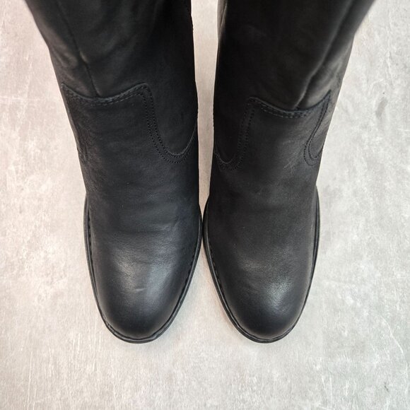 Born Crown Western Boots Sz 10 Black Leather Block Heel Cowgirl Pull On Midcalf - Picture 3 of 11